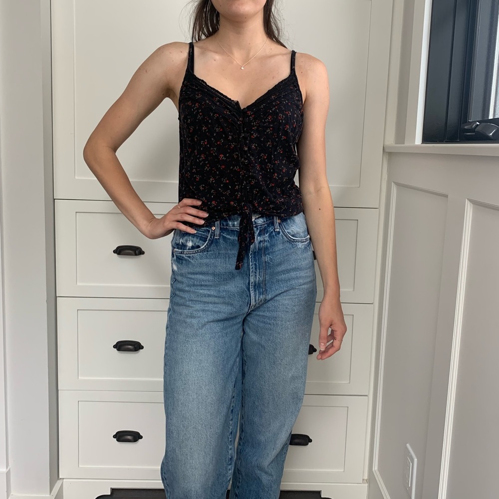 Floral Print Tie Front Tank